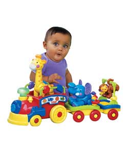 Place any of the animals in the engine car to hear delightful songs that help baby learn about anima