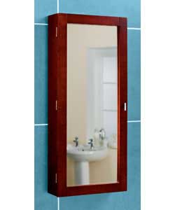MDF with birch veneer, dark finish.One mirror door.Two adjustable shelves.Complete with fixtures.(W)