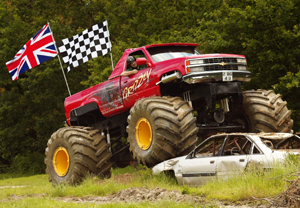 Hear the growl of a 7.5 litre US monster truck, with six foot tyres you may need a ladder to get to