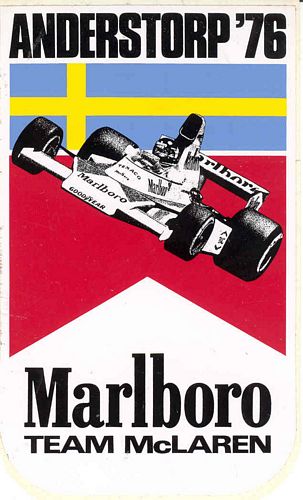 Anderstorp 1976 Team Marlboro McLaren Event Sticker (8cm x 14cm)