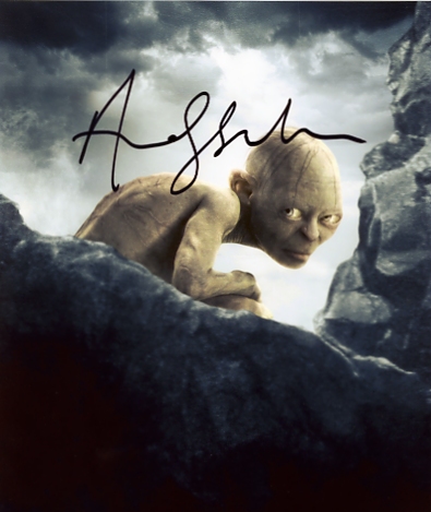Superb signed photo of Andy Serkis as Gollum in The Lord of the Rings. Signed in black pen
