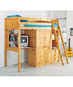 Unbranded Antique Pine High Sleeper - Comfort Mattress/Storage/Desk