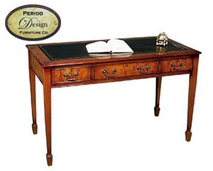 Beautifully hand finished traditional regency style writing table. Real wood veneered. Elegant splay