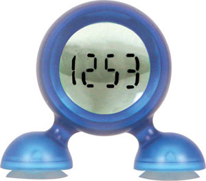 The Anyway Up Clock is a really funky  colourful digital clock. The suckers on their feet enable it