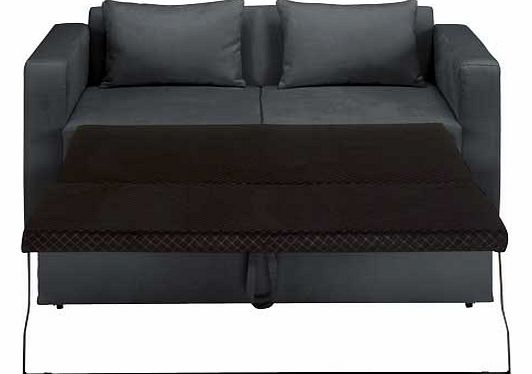 A contemporary style. this Apartment metal action sofa bed is upholstered in charcoal suede-effect fabric. and has removable back cushions. Part of the Apartment collection Metal action Fold out bed mechanism. Small double. Fabric upholstery. Plastic