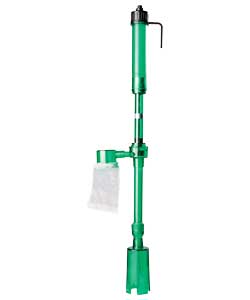 Green battery powered aquarium vacuum cleaner and attachments. Composed of rigid plastic and small f