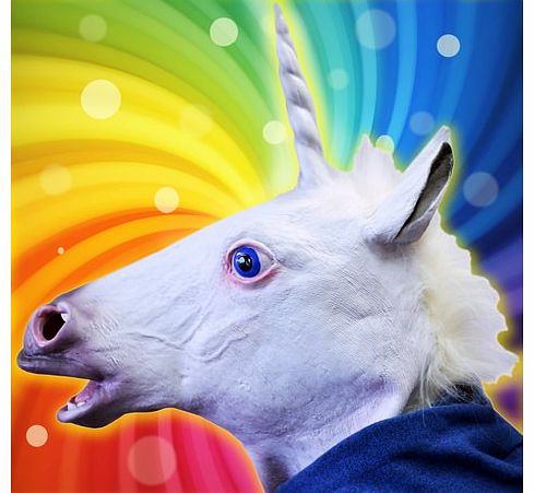 Archie McPhee Unicorn Mask This hilarious Unicorn Mask is by Archie McPhee! It is a full head rubber mask with eye and breathing holes and realistic detailing. Fitting adults and teenagers, it measures around 50 cm x 19 cm x 38 cm. Superb gifts for m