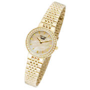 This Artemis ladies gold plated stone set watch has quartz analogue movement with a gold coloured st