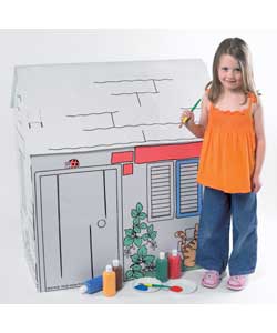 Build your own playhouse and then colour it in.Contents include 1 easy assemble playhouse, 5 large