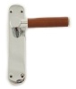 Ascot brown leather lever on polished chrome bathroom backplate. Dimensions of plate are 185 x 39mm.