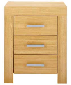 Size (H)65.8, (W)53.4, (D)38cm.Lacquered oak veneer bedside chest.Solid wood handles with silver pai