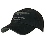 Aston Martin baseball cap in black with grey embroidery and piping in sandwich. One size fits all