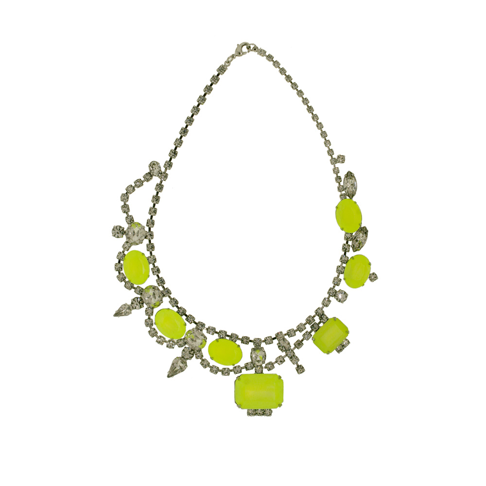 Unbranded Asymmetrical Crystal Necklace - Neon Yellow