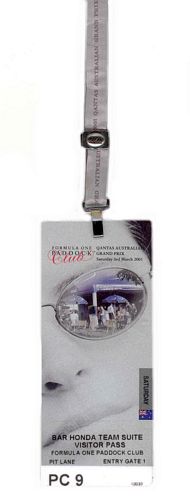 A VIP paddock club pass that allowed access to the