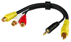 Adaptor cable for use with AV cable in combination with a PC sound card and graphics card with video