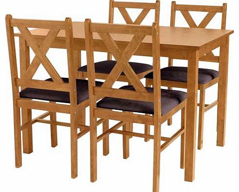 A simple and practical design oak stained dining table with 4 leather effect low back chairs from the Ava collection. It is a perfect size to fit into kitchen dining area. with room for all of the family. Part of the Ava collection. Table: Size H75. 