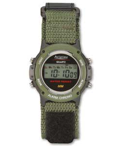 Aviatime Gents LCD Khaki Fastwrap Strap Watch