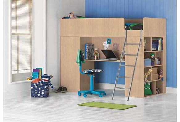 With this Bailey Beech High Sleeper Bed Frame with Bibby Mattress your child gets shelving space at the end of their bed. a small wardrobe and a long shelf that would be great as a desk. This high sleeper is perfect if you are looking to make the mos