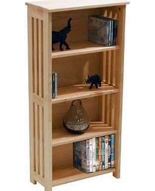 Wooden DVD storage unit with a natural finish. Simple yet elegantly styled this free standing shelving unit is ideal for displaying your ornaments. books or collections. Ideal for media storage but equally suited to bathrooms. kitchens. bedrooms or l