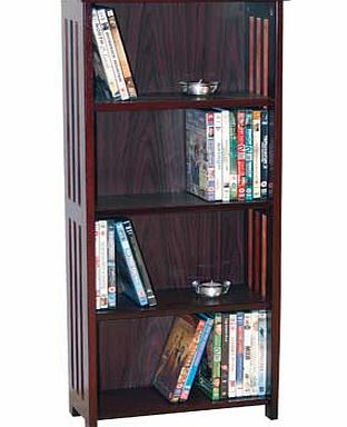 Wooden DVD storage unit with a rich dark stain finish. Simple yet elegantly styled this free standing shelving unit is ideal for displaying your ornaments. books or collections. Ideal for media storage but equally suited to bathrooms. kitchens. bedro