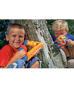 Two fantastic foam shooters in one set.The ball blaster fires safe soft foam balls in quick