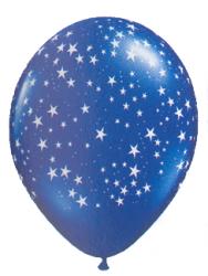Balloon - White stars print - 12 inch latex - Blue