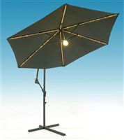 Superb 3m aluminium banana hanging umbrella. Complete with lamp & ropelight. Complete with a safe