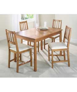 Bao Solid Pine Table and 4 Upholstered Chairs