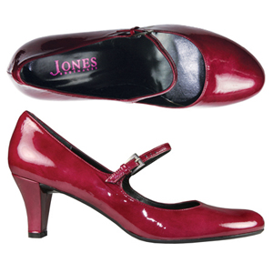 A classic Mary-Jane style Court Shoe from Jones Bootmaker. Features adjustable leather strap, covere