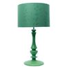 Resin baroque style base in green finish. Green cotton shade has white and grey leaf inlay pattern. 