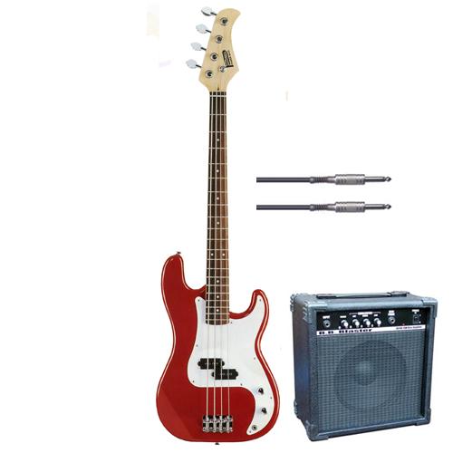 Great value package including the Gear4music Bass Guitar in Red with a 10 Watt BB Blaster Amplifier