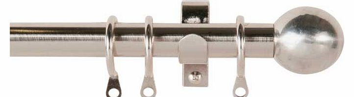 A stylish stainless steel curtain pole to suit bay windows. Includes curtain rings. finials. fittings and fixtures. Length 400cm. Diameter 19mm. EAN: 6237138.