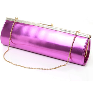 Mirror effect hard frame clutch bag featuring magnetic clasp fastening and detachable metal chain. S