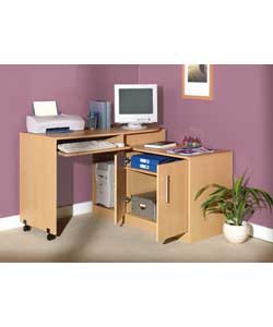 Beech effect hideaway workstation with a pivoting