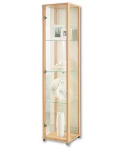 Glass door. 3 internal glass shelves and base shelf. Size (W)38, (D)36, (H)172cm. Weight in excess