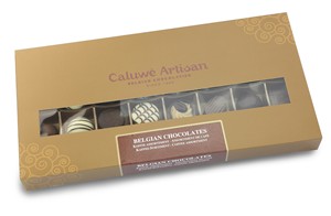 Luxury Belgian chocolates from artisan chocolate maker Caluwe. These chocolates offer amazing value for money whilst certainly a step up from the UK high street. Sweet and generous flavourings so typical of Belgian chocolates.