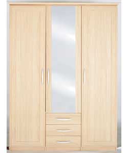 Size (H)207.8, (W)151.3, (D)63.3cm. Light oak finish with thick tops and rounded front edges. Mirror