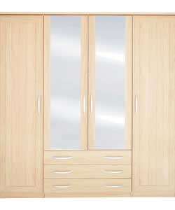 Size (H)207.8, (W)201.1, (D)63.3cm. Light oak finish with thick tops and rounded front edges. Mirror
