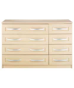 Size: (H)74.3, (W)112, (D)40cm. Light oak finish with thick tops and rounded front edges. Silver fin