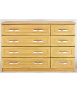 Size: (H)74.3, (W)112, (D)40cm. Medium oak finish with thick tops and rounded front edges.Silver fin
