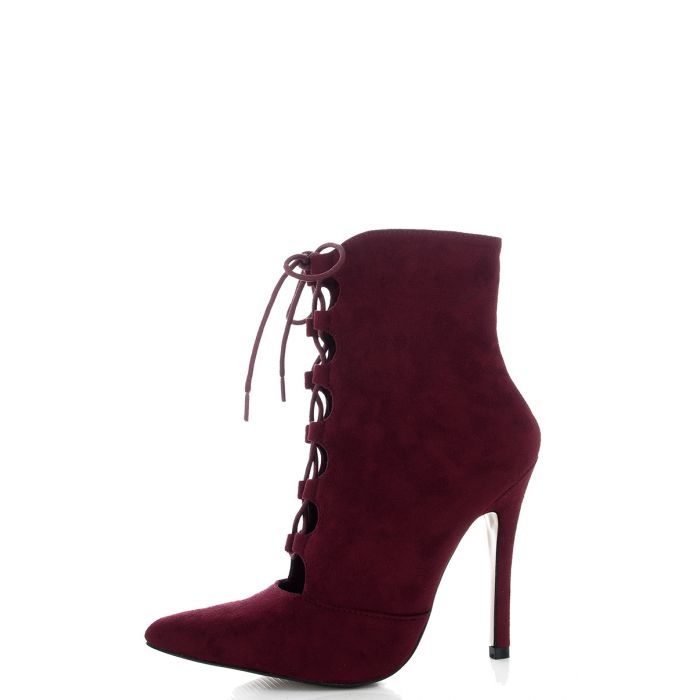 Unbranded Berry Faux Suede Lace Up Point Shoe Boots