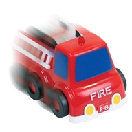 Chunky little clockwork Fire Engine  that`s wound and released to race off quickly. Cleverly though 