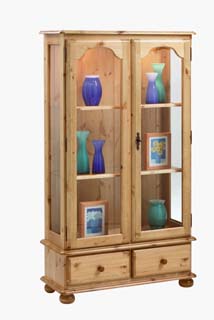 2 DRAWER/2 DOOR COLLECTORS CABINET WITH INTERNAL LIGHTING AND PINE EDGED ADJUSTABLE SHELVES.SAFETY
