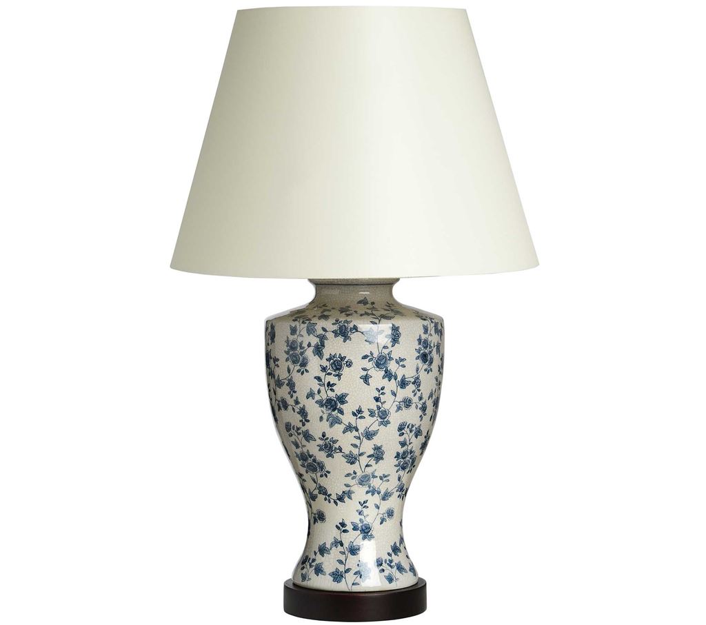 Unbranded Callisto Blue Roses On White Ceramic Table Lamp