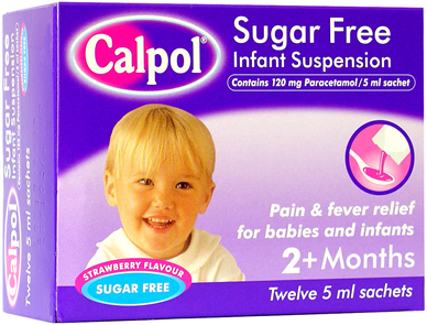 Calpol Sugar-Free Infant Suspension Sachets 10x 5ml sachets. Strawberry flavoured, sugar-free suspen