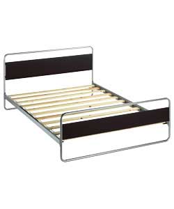 Double bedstead with faux leather panels on head/footboards.Metal and faux leather frame.Overall