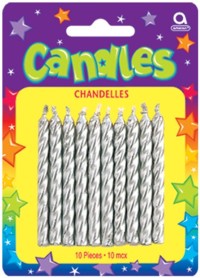 Unbranded Candles: Metallic Silver Spiral Pk10