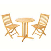 Dimensions: (H) 750mm x 715mm diameter, Consists of a table and 2 chairs, Curved back and seat for