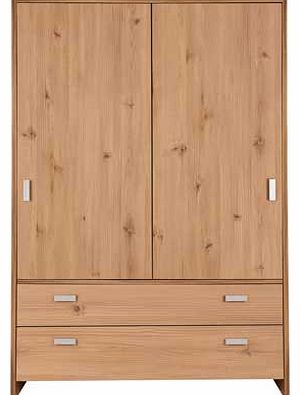 Part of the modern and functional Capella collection. this pine effect wardrobe makes for an ideal storage solution. It has a long hanging rail accessed via smooth sliding doors. Underneath are two wide drawers for handy additional storage space to k