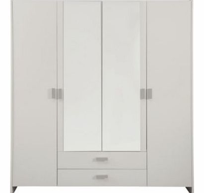 Part of the modern and functional Capella collection. this soft white wardrobe makes for an ideal storage solution. The mirrored doors are a welcome addition when getting ready and also create extra light and an illusion of space. The two drawers off